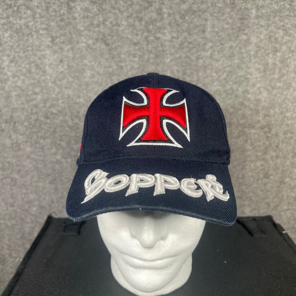 Vintage UniPro Choppers Iron Cross Embroidered Navy Blue Biker Hat Adjustable